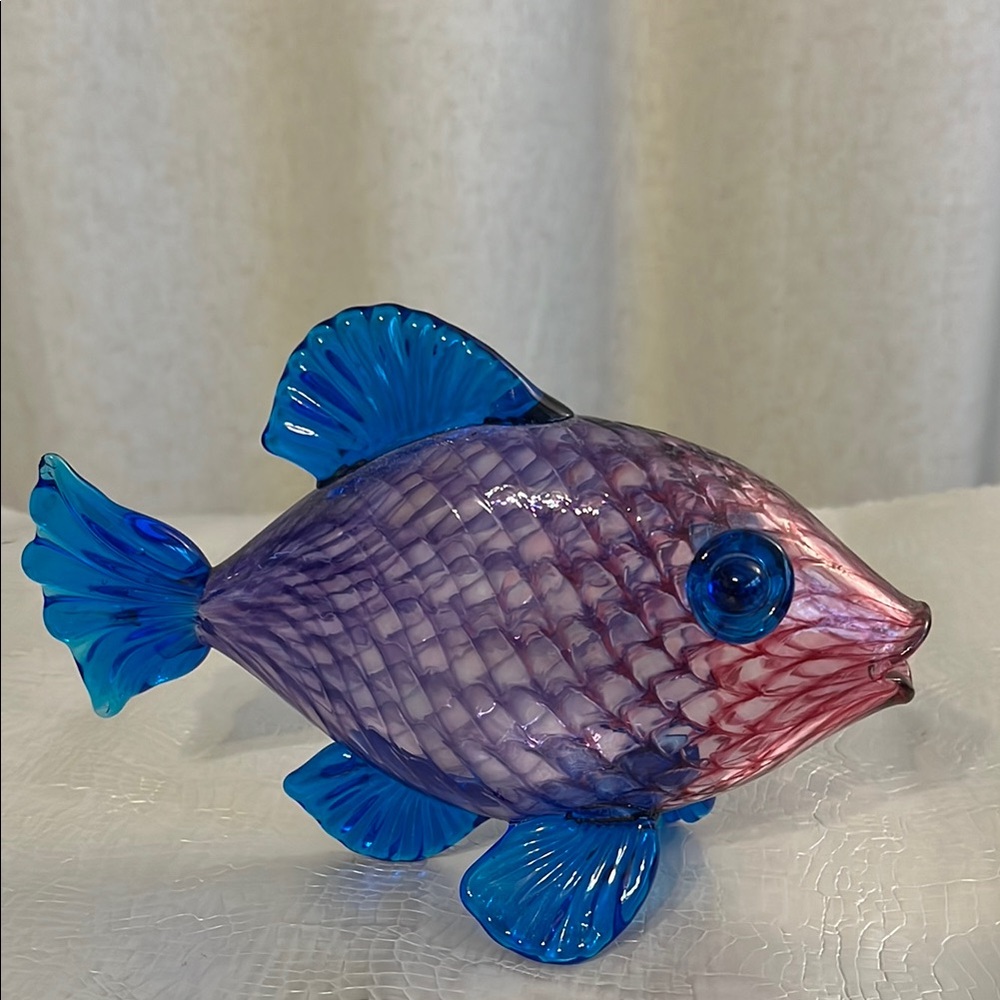 Belleau Blue and Purple Glass Fish Figurine